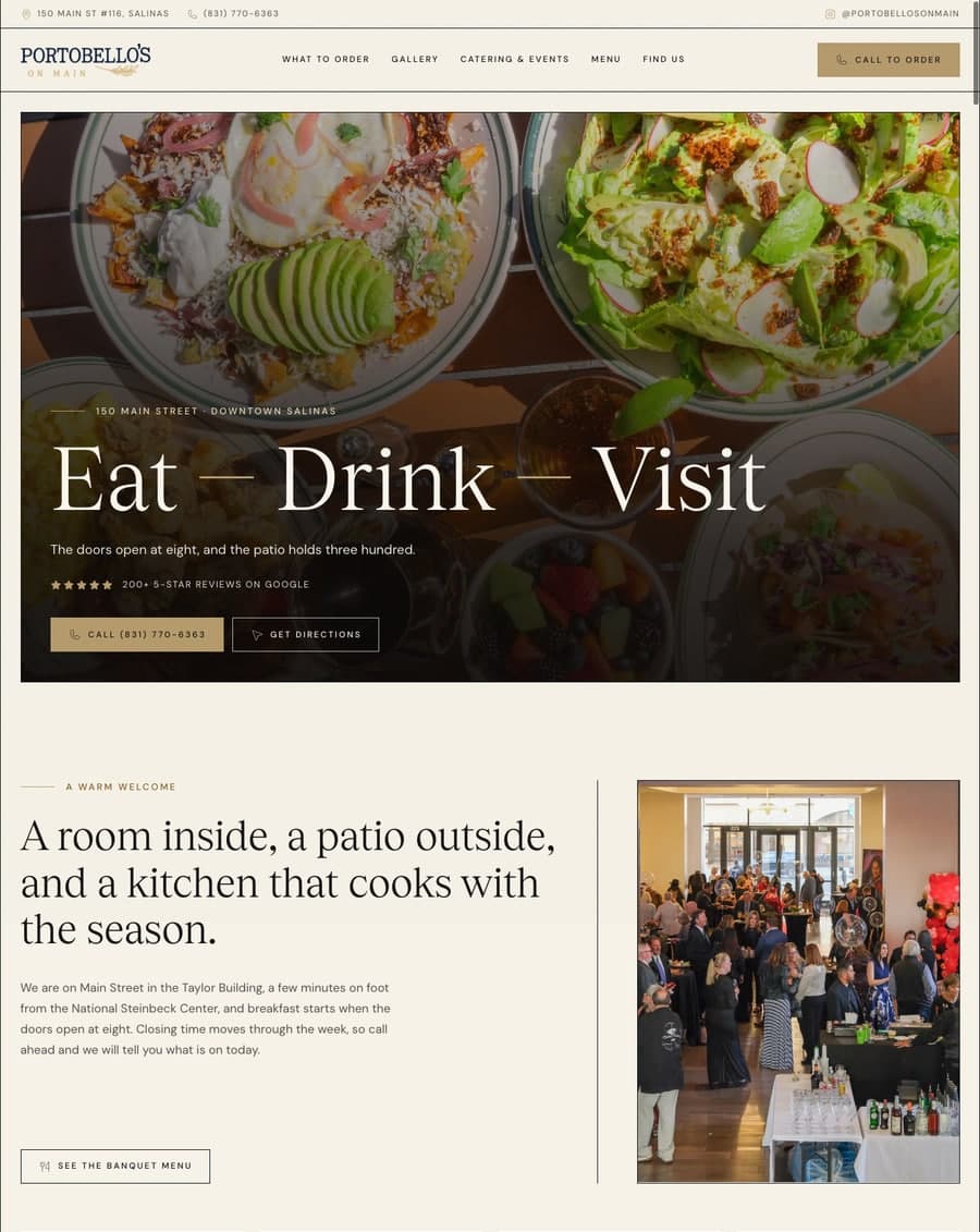 Homepage of the Portobello’s restaurant website